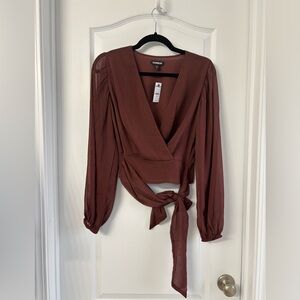 Express Deep Brown Wrap Blouse